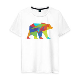 Мужская футболка хлопок с принтом Fractal geometric bear , 100% хлопок | прямой крой, круглый вырез горловины, длина до линии бедер, слегка спущенное плечо. | fractal geometric bear медведь миша треугольн