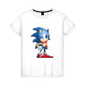 Женская футболка хлопок с принтом Sonic , 100% хлопок | прямой крой, круглый вырез горловины, длина до линии бедер, слегка спущенное плечо | nintendo | sonic | нинтендо | соник