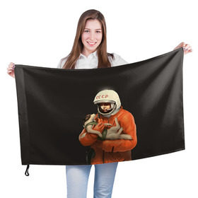 Флаг 3D с принтом Гагарин , 100% полиэстер | плотность ткани — 95 г/м2, размер — 67 х 109 см. Принт наносится с одной стороны | гагарин | космос. россия | поехали | полет | собака | ссср