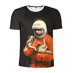 Мужская футболка 3D спортивная с принтом Гагарин , 100% полиэстер с улучшенными характеристиками | приталенный силуэт, круглая горловина, широкие плечи, сужается к линии бедра | гагарин | космос. россия | поехали | полет | собака | ссср