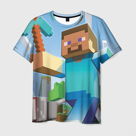 Мужская футболка 3D с принтом Майнкрафт , 100% полиэфир | прямой крой, круглый вырез горловины, длина до линии бедер | game | minecraft | pixel | майнкрафт | овцы