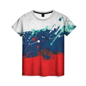 Женская футболка 3D с принтом Флаг , 100% полиэфир ( синтетическое хлопкоподобное полотно) | прямой крой, круглый вырез горловины, длина до линии бедер | россия | русские | рф | триколор