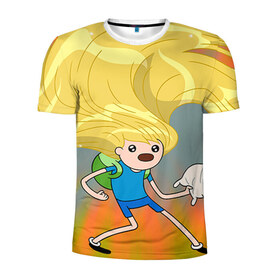 Мужская футболка 3D спортивная с принтом Волосы Финна , 100% полиэстер с улучшенными характеристиками | приталенный силуэт, круглая горловина, широкие плечи, сужается к линии бедра | джейк