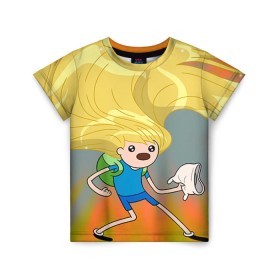 Детская футболка 3D с принтом Волосы Финна , 100% гипоаллергенный полиэфир | прямой крой, круглый вырез горловины, длина до линии бедер, чуть спущенное плечо, ткань немного тянется | джейк