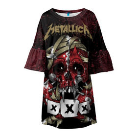 Детское платье 3D с принтом Metallica , 100% полиэстер | прямой силуэт, чуть расширенный к низу. Круглая горловина, на рукавах — воланы | Тематика изображения на принте: metallica | металл | рок