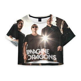 Женская футболка 3D укороченная с принтом Imagine Dragons , 100% полиэстер | круглая горловина, длина футболки до линии талии, рукава с отворотами | imagine dragons