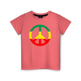 Детская футболка хлопок с принтом Rasta peace , 100% хлопок | круглый вырез горловины, полуприлегающий силуэт, длина до линии бедер | rasta peace раста мир хиппи
