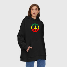 Худи SuperOversize хлопок с принтом Rasta peace , 70% хлопок, 30% полиэстер, мягкий начес внутри | карман-кенгуру, эластичная резинка на манжетах и по нижней кромке, двухслойный капюшон
 | rasta peace раста мир хиппи