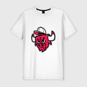 Мужская футболка премиум с принтом Chicago Bulls (в кепке) , 92% хлопок, 8% лайкра | приталенный силуэт, круглый вырез ворота, длина до линии бедра, короткий рукав | chicago bulls | буллз | кепка | чикаго | чикаго буллз