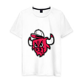 Мужская футболка хлопок с принтом Chicago Bulls (в кепке) , 100% хлопок | прямой крой, круглый вырез горловины, длина до линии бедер, слегка спущенное плечо. | chicago bulls | буллз | кепка | чикаго | чикаго буллз