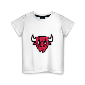 Детская футболка хлопок с принтом Chicago Bulls (голова) , 100% хлопок | круглый вырез горловины, полуприлегающий силуэт, длина до линии бедер | Тематика изображения на принте: chicago bulls | буллз | чикаго