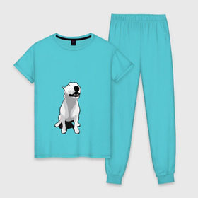 Женская пижама хлопок с принтом Бультерьер , 100% хлопок | брюки и футболка прямого кроя, без карманов, на брюках мягкая резинка на поясе и по низу штанин | пес | собака