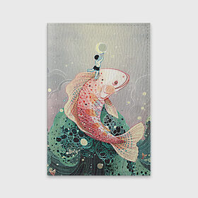 Обложка для паспорта матовая кожа с принтом Рыба , натуральная матовая кожа | размер 19,3 х 13,7 см; прозрачные пластиковые крепления | Тематика изображения на принте: волны | искусство | мальчик | рыба