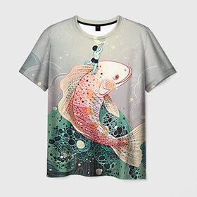 Мужская футболка 3D с принтом Рыба , 100% полиэфир | прямой крой, круглый вырез горловины, длина до линии бедер | волны | искусство | мальчик | рыба