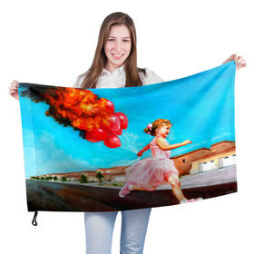 Флаг 3D с принтом Девочка с шариками , 100% полиэстер | плотность ткани — 95 г/м2, размер — 67 х 109 см. Принт наносится с одной стороны | картина | огонь