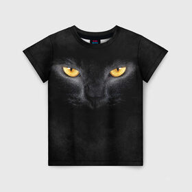 Детская футболка 3D с принтом Черная кошка , 100% гипоаллергенный полиэфир | прямой крой, круглый вырез горловины, длина до линии бедер, чуть спущенное плечо, ткань немного тянется | глаза | киса | кот | котик | кошка | черная кошка