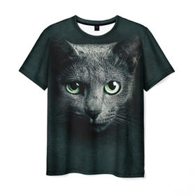 Мужская футболка 3D с принтом Серый кот , 100% полиэфир | прямой крой, круглый вырез горловины, длина до линии бедер | киса | кот | котик | кошка | серый кот