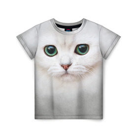 Детская футболка 3D с принтом Белый котик , 100% гипоаллергенный полиэфир | прямой крой, круглый вырез горловины, длина до линии бедер, чуть спущенное плечо, ткань немного тянется | белая кошка | киса | кот | котик | кошка