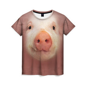 Женская футболка 3D с принтом Хрюшка , 100% полиэфир ( синтетическое хлопкоподобное полотно) | прямой крой, круглый вырез горловины, длина до линии бедер | свинка | свинья | хрюшка