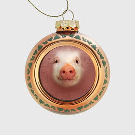 Стеклянный ёлочный шар с принтом Хрюшка , Стекло | Диаметр: 80 мм | свинка | свинья | хрюшка