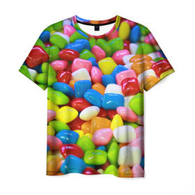 Мужская футболка 3D с принтом Конфетки , 100% полиэфир | прямой крой, круглый вырез горловины, длина до линии бедер | вкусности | конфеты | мармелад | сладости