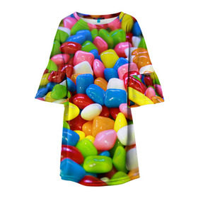 Детское платье 3D с принтом Конфетки , 100% полиэстер | прямой силуэт, чуть расширенный к низу. Круглая горловина, на рукавах — воланы | вкусности | конфеты | мармелад | сладости