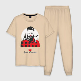 Мужская пижама хлопок с принтом Канадский лесоруб , 100% хлопок | брюки и футболка прямого кроя, без карманов, на брюках мягкая резинка на поясе и по низу штанин
 | Тематика изображения на принте: борода