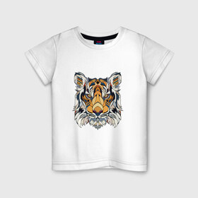 Детская футболка хлопок с принтом Тигруля , 100% хлопок | круглый вырез горловины, полуприлегающий силуэт, длина до линии бедер | Тематика изображения на принте: звери | лев | минимализм | свирепый тигр защитит вас в любое время :)геометрия | тигр