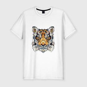 Мужская футболка премиум с принтом Тигруля , 92% хлопок, 8% лайкра | приталенный силуэт, круглый вырез ворота, длина до линии бедра, короткий рукав | звери | лев | минимализм | свирепый тигр защитит вас в любое время :)геометрия | тигр