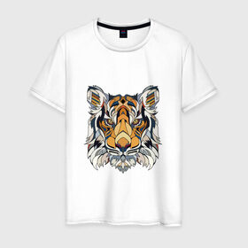 Мужская футболка хлопок с принтом Тигруля , 100% хлопок | прямой крой, круглый вырез горловины, длина до линии бедер, слегка спущенное плечо. | звери | лев | минимализм | свирепый тигр защитит вас в любое время :)геометрия | тигр