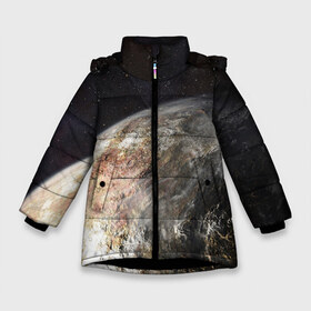 Зимняя куртка для девочек 3D с принтом Плутон , ткань верха — 100% полиэстер; подклад — 100% полиэстер, утеплитель — 100% полиэстер. | длина ниже бедра, удлиненная спинка, воротник стойка и отстегивающийся капюшон. Есть боковые карманы с листочкой на кнопках, утяжки по низу изделия и внутренний карман на молнии. 

Предусмотрены светоотражающий принт на спинке, радужный светоотражающий элемент на пуллере молнии и на резинке для утяжки. | космос | планета | плутон