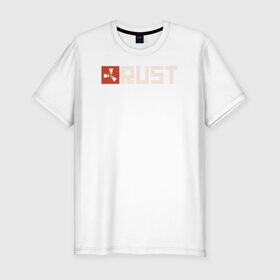 Мужская футболка премиум с принтом RUST , 92% хлопок, 8% лайкра | приталенный силуэт, круглый вырез ворота, длина до линии бедра, короткий рукав | game rust | raid | rust | игра раст | логотип игры rust ржавый | раст | рейд