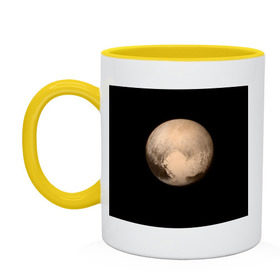 Кружка двухцветная с принтом Плутон , керамика | объем — 330 мл, диаметр — 80 мм. Цветная ручка и кайма сверху, в некоторых цветах — вся внутренняя часть | Тематика изображения на принте: космос | планета | плутон