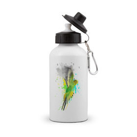 Бутылка спортивная с принтом Волнистый попугай , металл | емкость — 500 мл, в комплекте две пластиковые крышки и карабин для крепления | myparrots | попугаи | птицы | цветы