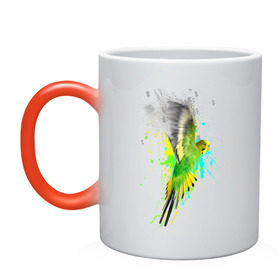 Кружка хамелеон с принтом Волнистый попугай , керамика | меняет цвет при нагревании, емкость 330 мл | Тематика изображения на принте: myparrots | попугаи | птицы | цветы
