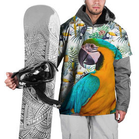 Накидка на куртку 3D с принтом Попугаи , 100% полиэстер |  | myparrots | parrot | ара | листья | орнамент | попугаи | птицы | рай | синежелтый | тукан | узор | цветы