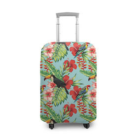 Чехол для чемодана 3D с принтом Попугаи , 86% полиэфир, 14% спандекс | двустороннее нанесение принта, прорези для ручек и колес | myparrots | parrotузор | листья | орнамент | попугаи | птицы | рай | розелла | тукан | цветы
