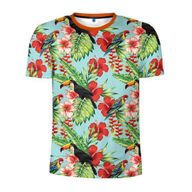 Мужская футболка 3D спортивная с принтом Попугаи , 100% полиэстер с улучшенными характеристиками | приталенный силуэт, круглая горловина, широкие плечи, сужается к линии бедра | myparrots | parrotузор | листья | орнамент | попугаи | птицы | рай | розелла | тукан | цветы