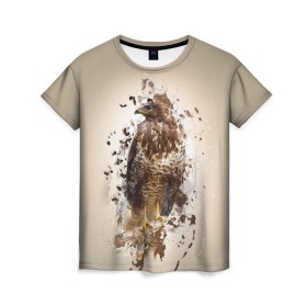 Женская футболка 3D с принтом Птица , 100% полиэфир ( синтетическое хлопкоподобное полотно) | прямой крой, круглый вырез горловины, длина до линии бедер | myparrots | орел | перья | птицы | сокол | хищная