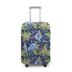 Чехол для чемодана 3D с принтом Попугаи , 86% полиэфир, 14% спандекс | двустороннее нанесение принта, прорези для ручек и колес | myparrots | parrot | кольчатый | листья | ожереловый | орнамент | попугаи | птицы | рай | узор | цветы