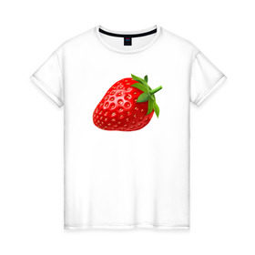 Женская футболка хлопок с принтом Клубника , 100% хлопок | прямой крой, круглый вырез горловины, длина до линии бедер, слегка спущенное плечо | клубникаклубника