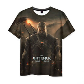 Мужская футболка 3D с принтом Wild hunt , 100% полиэфир | прямой крой, круглый вырез горловины, длина до линии бедер | Тематика изображения на принте: ведьмак