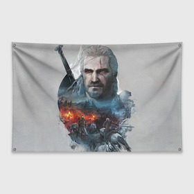 Флаг-баннер с принтом Witcher , 100% полиэстер | размер 67 х 109 см, плотность ткани — 95 г/м2; по краям флага есть четыре люверса для крепления | ведьмак