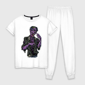 Женская пижама хлопок с принтом Ходячие мертвецы , 100% хлопок | брюки и футболка прямого кроя, без карманов, на брюках мягкая резинка на поясе и по низу штанин | зомби