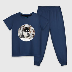 Детская пижама хлопок с принтом Щенок хаски , 100% хлопок |  брюки и футболка прямого кроя, без карманов, на брюках мягкая резинка на поясе и по низу штанин
 | Тематика изображения на принте: dog | husky | собака | хаски | щенок