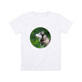 Детская футболка хлопок с принтом Хаски , 100% хлопок | круглый вырез горловины, полуприлегающий силуэт, длина до линии бедер | Тематика изображения на принте: dog | husky | собака | хаски | щенок
