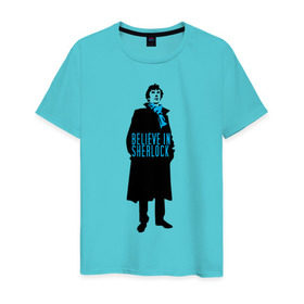 Мужская футболка хлопок с принтом Шерлок (SHERLOCK) , 100% хлопок | прямой крой, круглый вырез горловины, длина до линии бедер, слегка спущенное плечо. | «шерлок» | также известен как «шерлок холмс»  британский телесериалsherlock | шерлок
