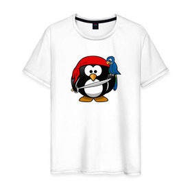 Мужская футболка хлопок с принтом Пингвин , 100% хлопок | прямой крой, круглый вырез горловины, длина до линии бедер, слегка спущенное плечо. | 
