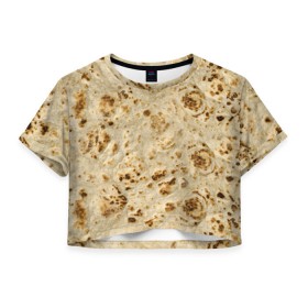 Женская футболка 3D укороченная с принтом Лаваш , 100% полиэстер | круглая горловина, длина футболки до линии талии, рукава с отворотами | еда | лаваш | прикол | прикольные | хлеб