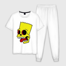 Мужская пижама хлопок с принтом Барт Симпсон. Зомби , 100% хлопок | брюки и футболка прямого кроя, без карманов, на брюках мягкая резинка на поясе и по низу штанин
 | зомби